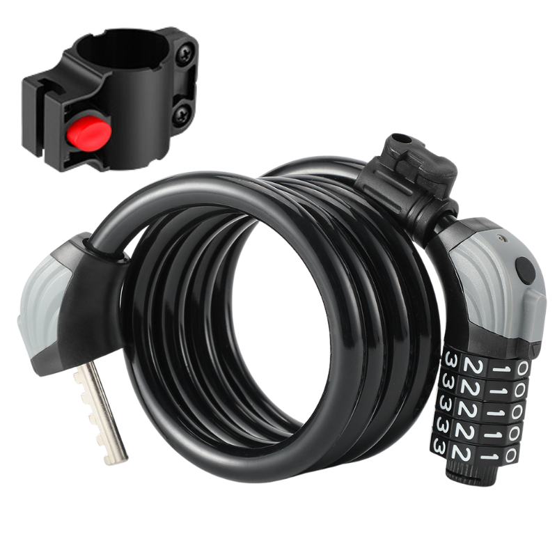 Candado de Cable 5 Digitos 120cm Con Luz Negro