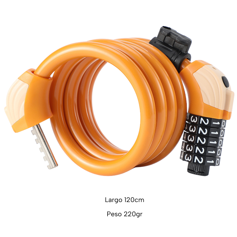 Candado de Cable 5 Digitos 120cm Con Luz Naranja