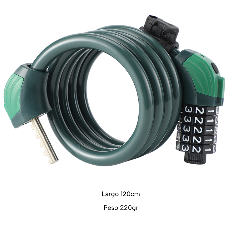 Candado de Cable 5 Digitos 120cm Con Luz Verde Vidrio