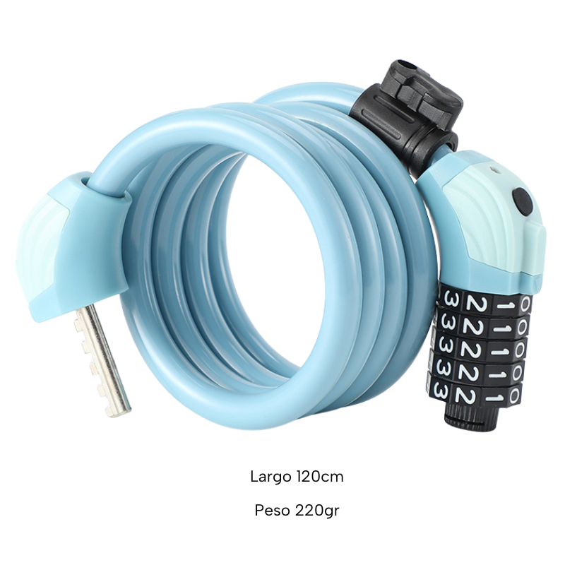 Candado de Cable 5 Digitos 120cm Con Luz Celeste
